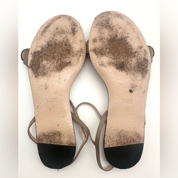 Gucci GG Leather Marmont Ankle Buckle Sandals Scalloped Mud Flat Heel EU37 US7 - Picture 8 of 13